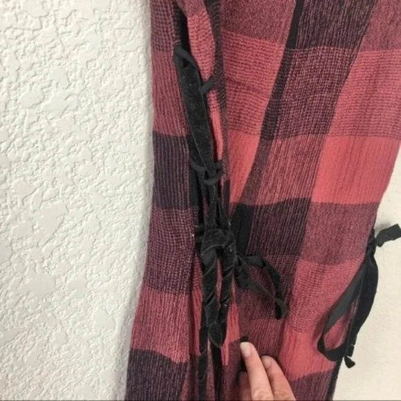 Anthropologie Ett:twa Red & Black Checked Plaid Wide Leg Crop Jumpsuit 0 - Picture 6 of 12